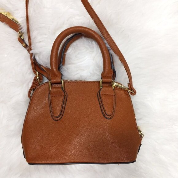 Steve Madden Brown Faux Leather Mini Satchel Bag With Crossbody Strap - Picture 3 of 15